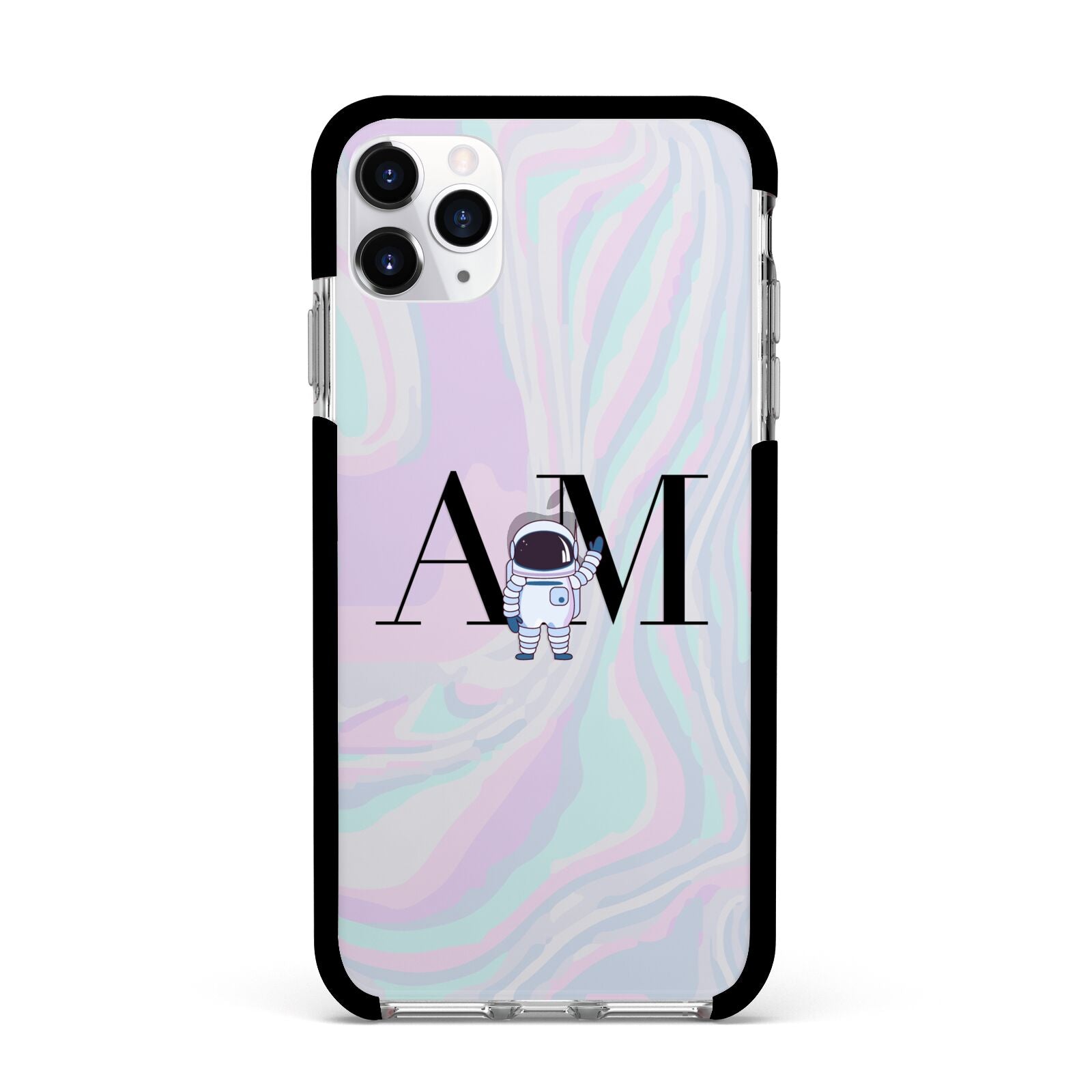 Pastel Marble Ink Astronaut Initials Apple iPhone 11 Pro Max in Silver with Black Impact Case