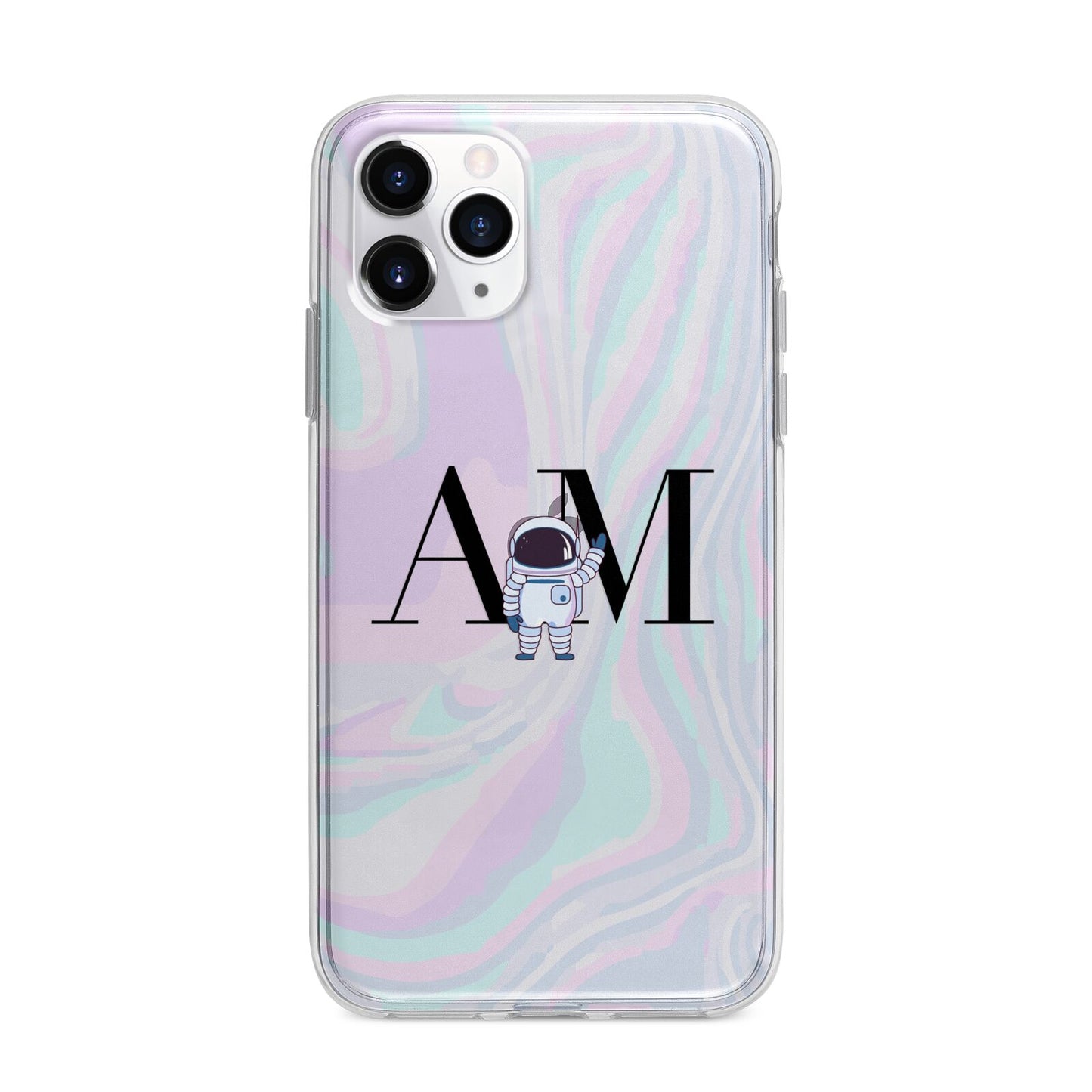 Pastel Marble Ink Astronaut Initials Apple iPhone 11 Pro Max in Silver with Bumper Case