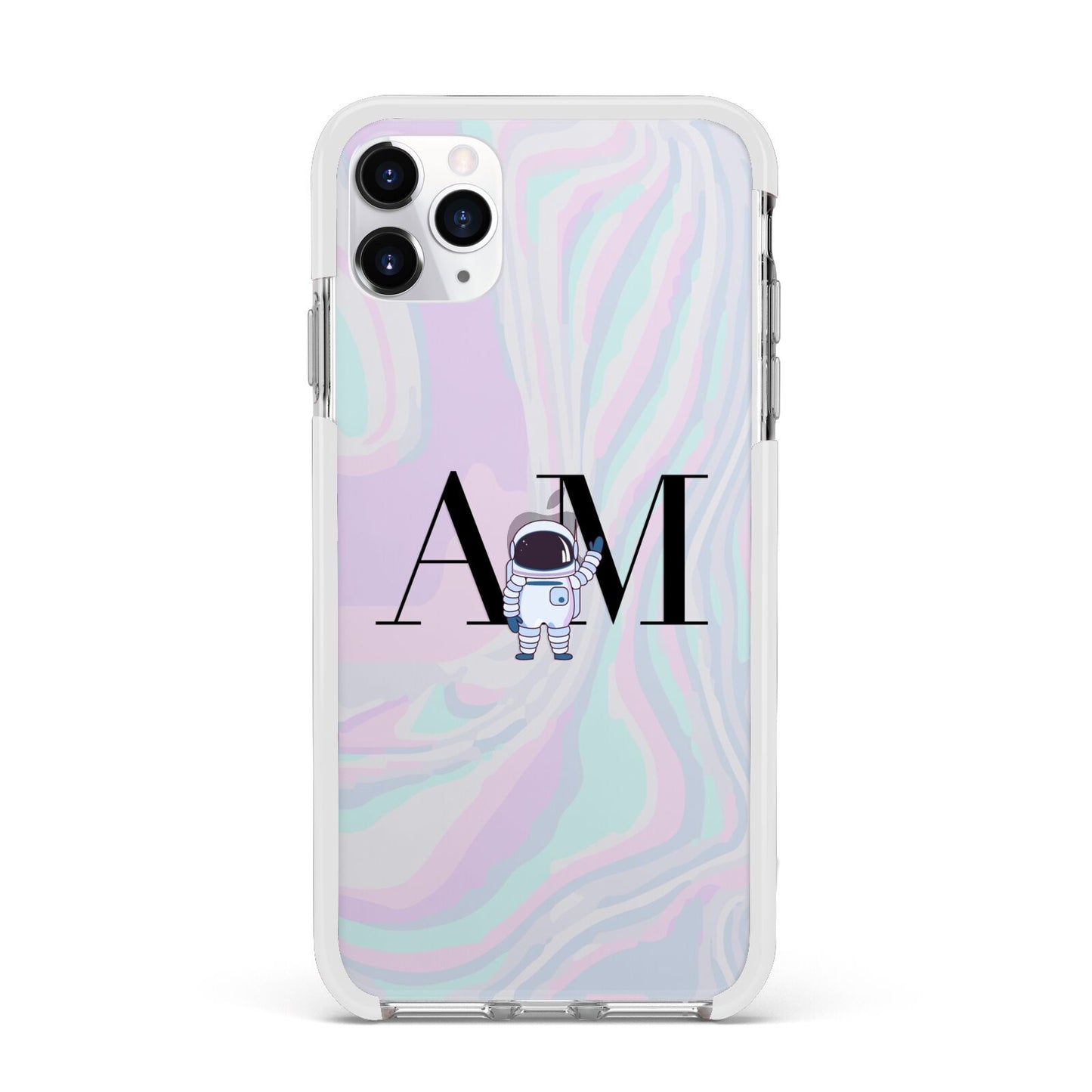 Pastel Marble Ink Astronaut Initials Apple iPhone 11 Pro Max in Silver with White Impact Case