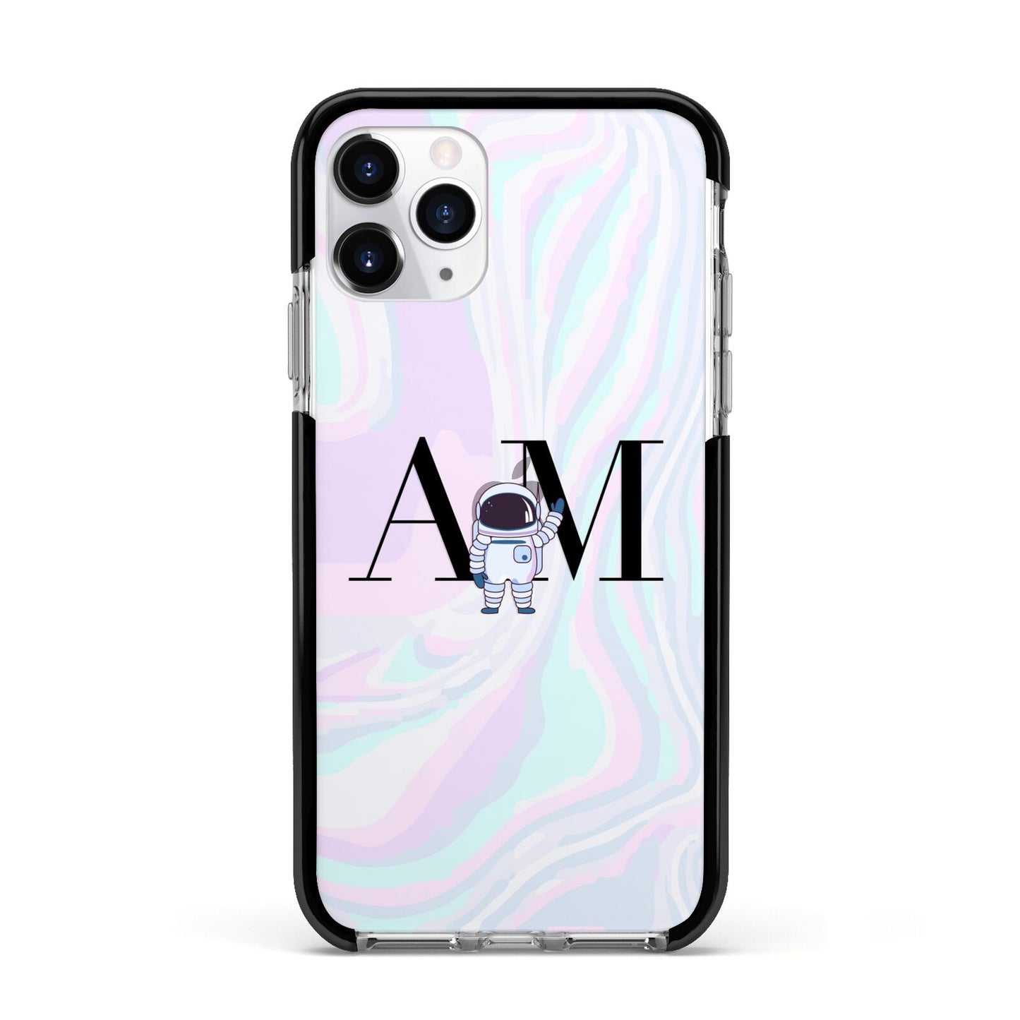 Pastel Marble Ink Astronaut Initials Apple iPhone 11 Pro in Silver with Black Impact Case