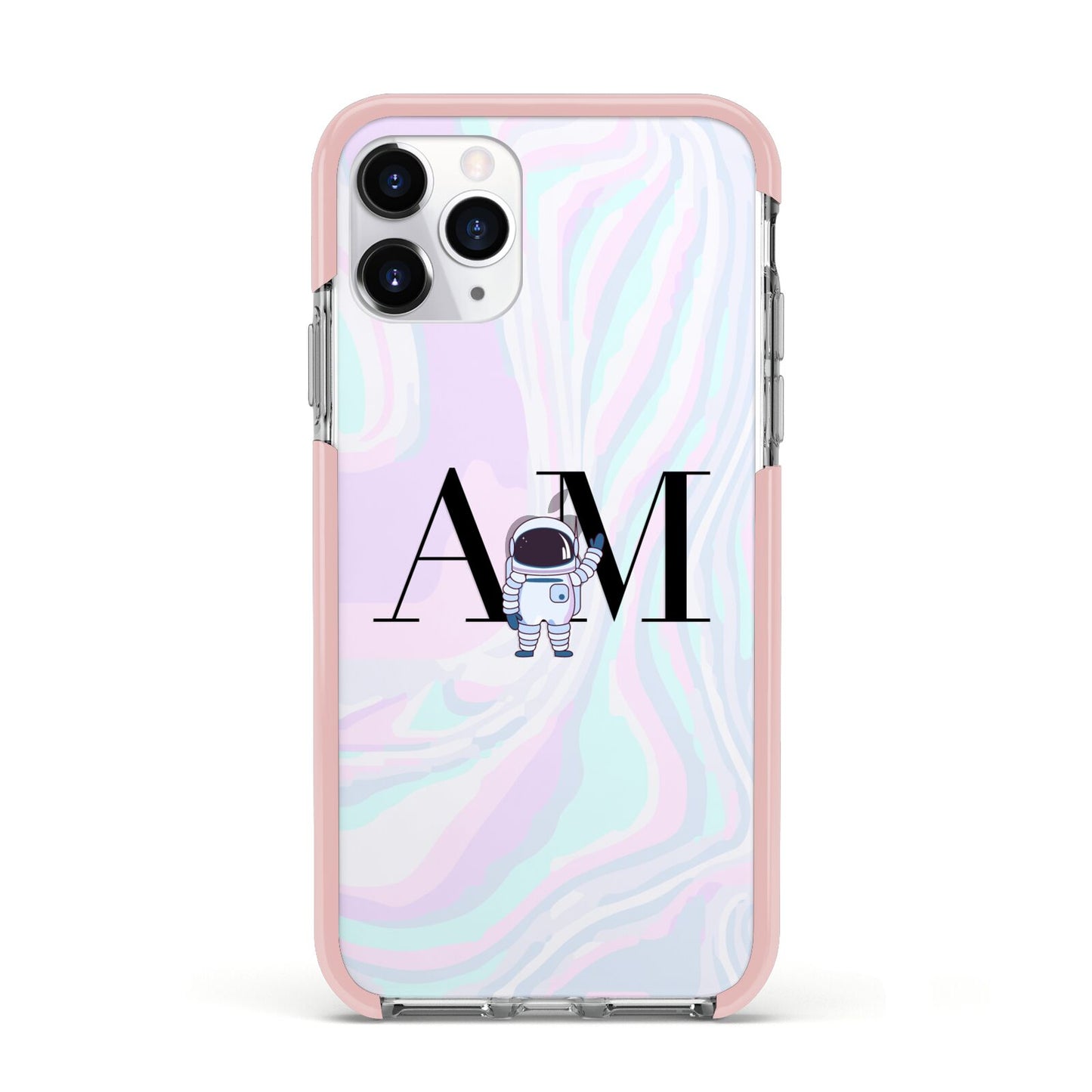 Pastel Marble Ink Astronaut Initials Apple iPhone 11 Pro in Silver with Pink Impact Case