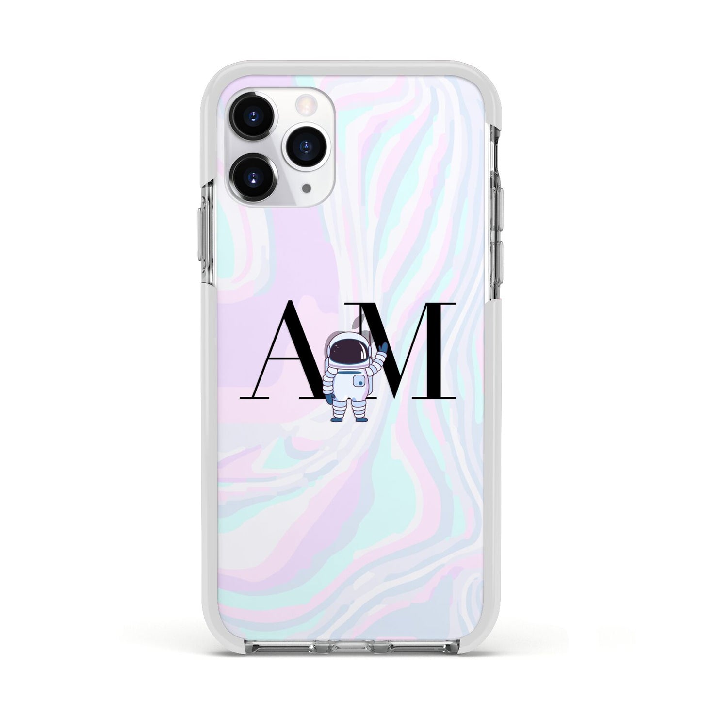 Pastel Marble Ink Astronaut Initials Apple iPhone 11 Pro in Silver with White Impact Case