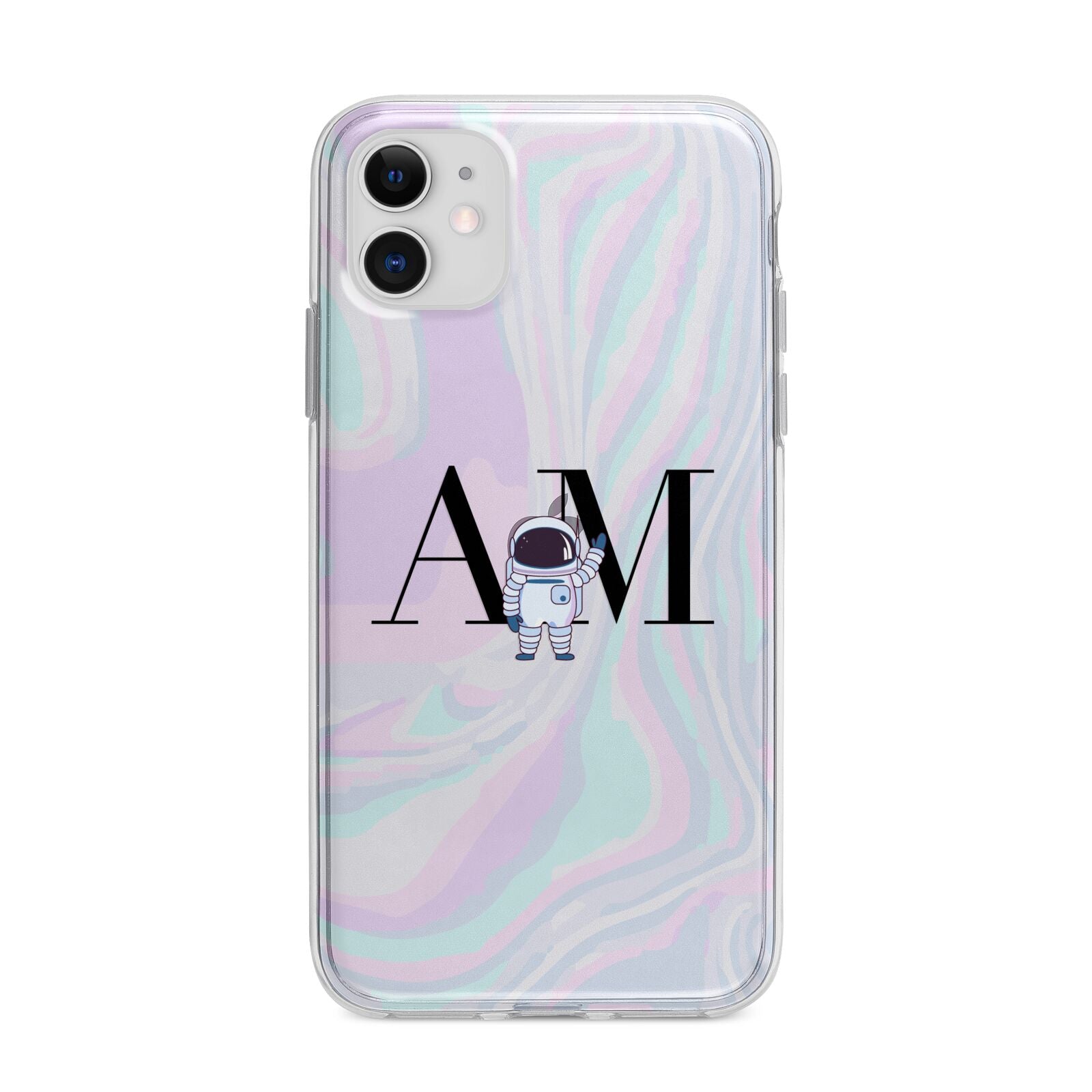 Pastel Marble Ink Astronaut Initials Apple iPhone 11 in White with Bumper Case