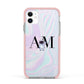 Pastel Marble Ink Astronaut Initials Apple iPhone 11 in White with Pink Impact Case