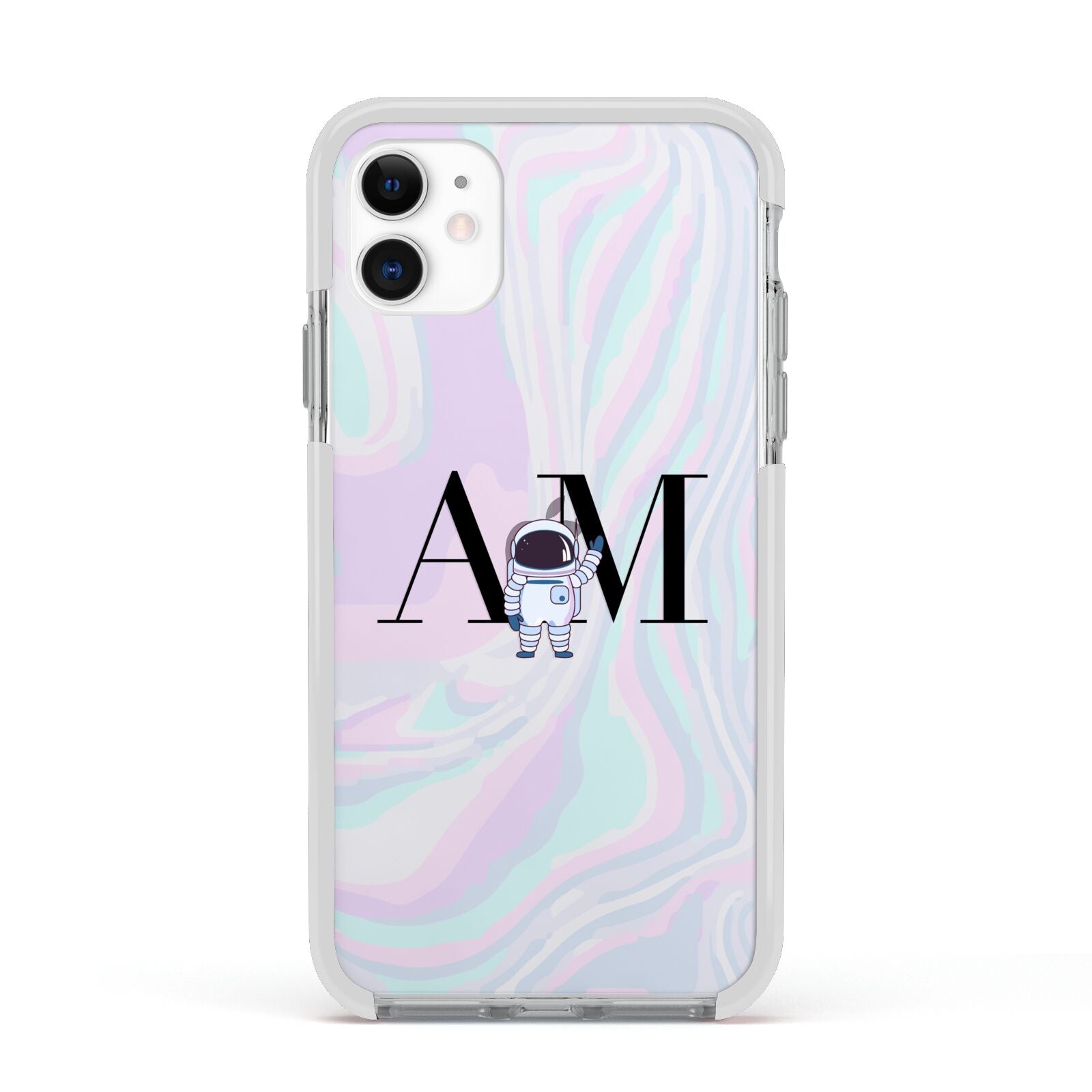 Pastel Marble Ink Astronaut Initials Apple iPhone 11 in White with White Impact Case