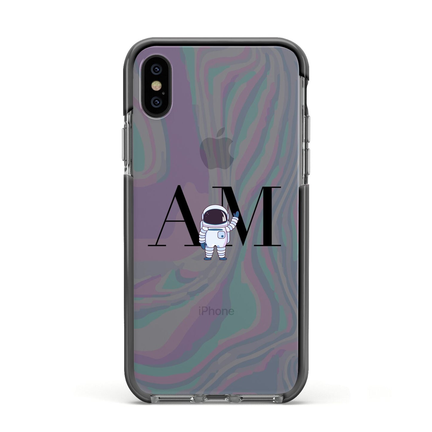 Pastel Marble Ink Astronaut Initials Apple iPhone Xs Impact Case Black Edge on Black Phone