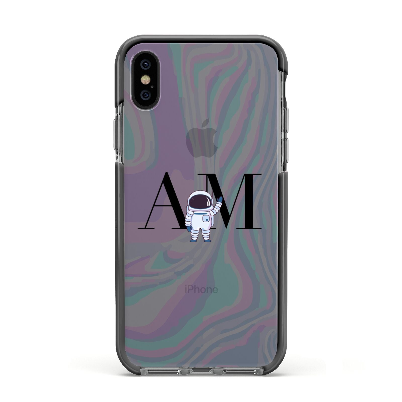 Pastel Marble Ink Astronaut Initials Apple iPhone Xs Impact Case Black Edge on Black Phone