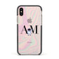 Pastel Marble Ink Astronaut Initials Apple iPhone Xs Impact Case Black Edge on Gold Phone