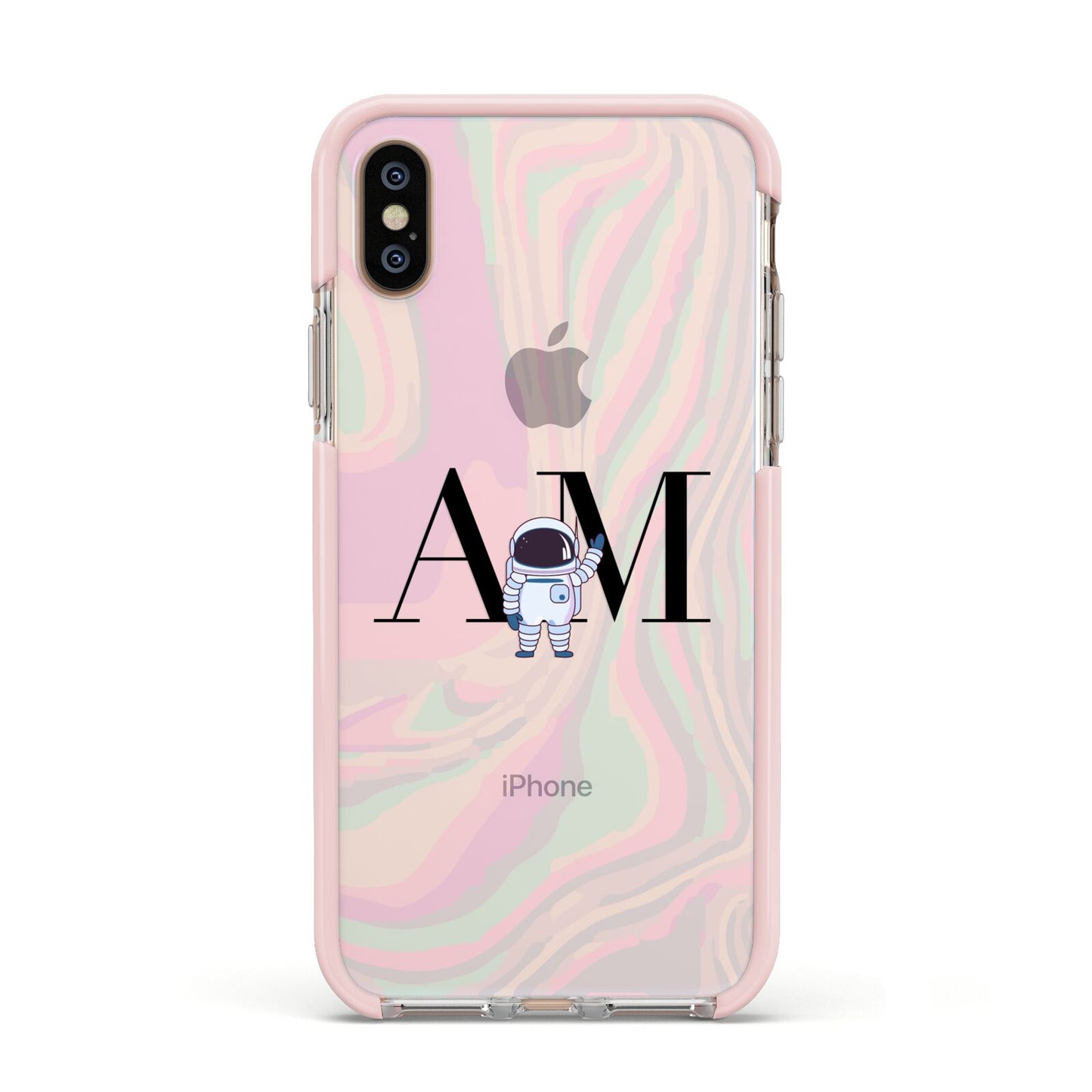 Pastel Marble Ink Astronaut Initials Apple iPhone Xs Impact Case Pink Edge on Gold Phone