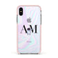 Pastel Marble Ink Astronaut Initials Apple iPhone Xs Impact Case Pink Edge on Silver Phone