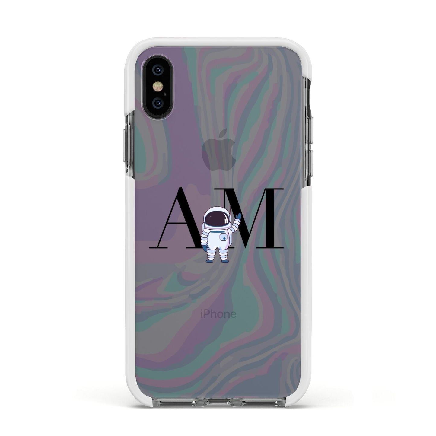 Pastel Marble Ink Astronaut Initials Apple iPhone Xs Impact Case White Edge on Black Phone