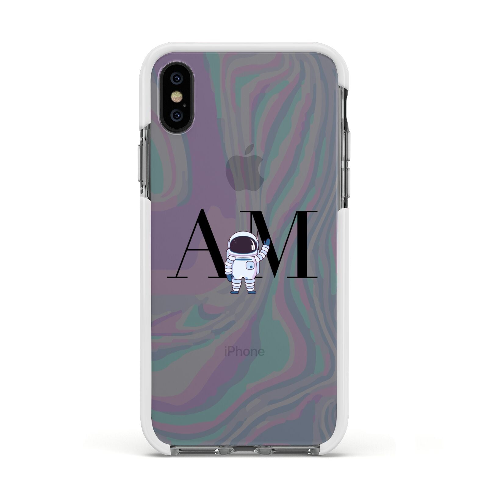 Pastel Marble Ink Astronaut Initials Apple iPhone Xs Impact Case White Edge on Black Phone
