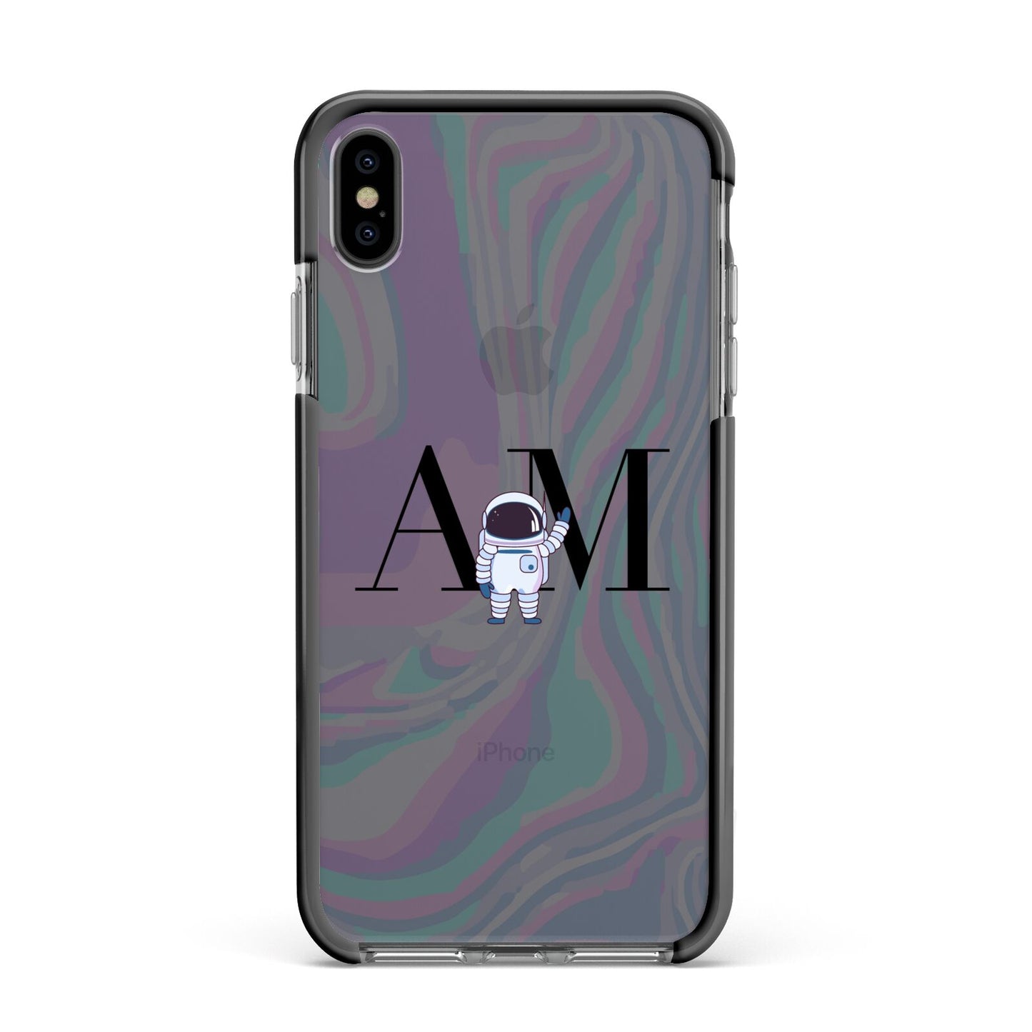 Pastel Marble Ink Astronaut Initials Apple iPhone Xs Max Impact Case Black Edge on Black Phone