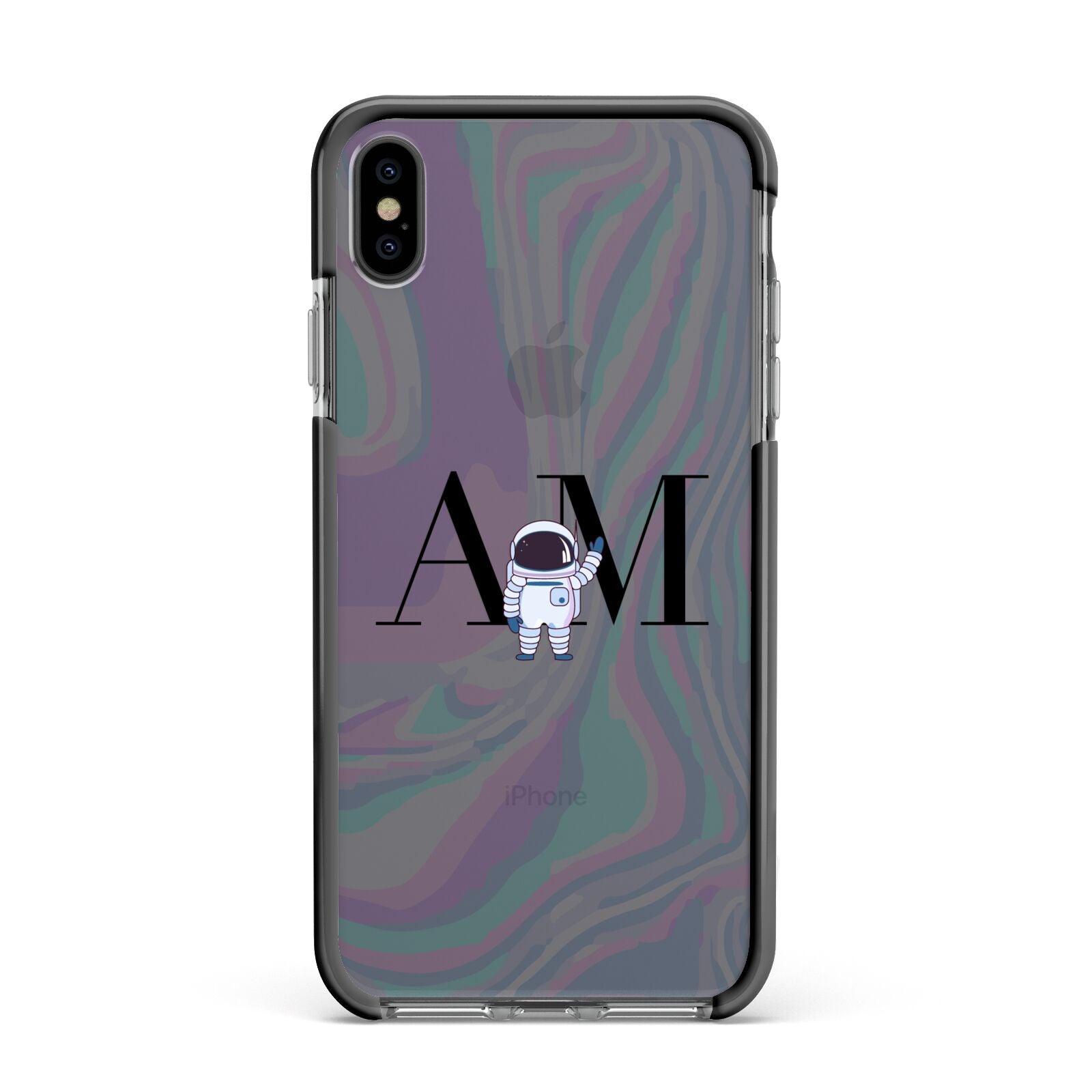 Pastel Marble Ink Astronaut Initials Apple iPhone Xs Max Impact Case Black Edge on Black Phone
