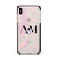 Pastel Marble Ink Astronaut Initials Apple iPhone Xs Max Impact Case Black Edge on Gold Phone
