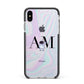 Pastel Marble Ink Astronaut Initials Apple iPhone Xs Max Impact Case Black Edge on Silver Phone