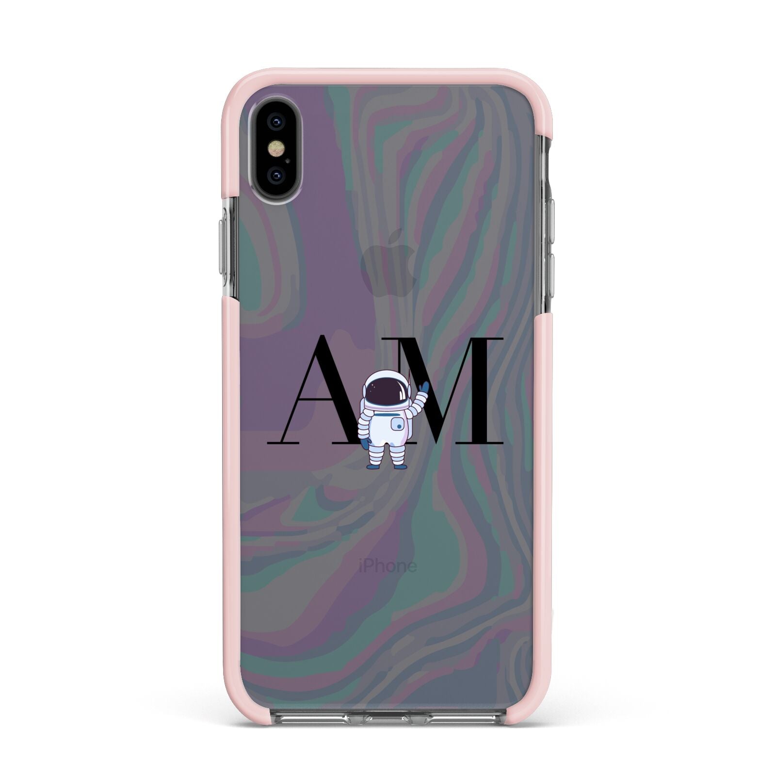 Pastel Marble Ink Astronaut Initials Apple iPhone Xs Max Impact Case Pink Edge on Black Phone