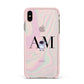 Pastel Marble Ink Astronaut Initials Apple iPhone Xs Max Impact Case Pink Edge on Gold Phone