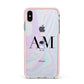 Pastel Marble Ink Astronaut Initials Apple iPhone Xs Max Impact Case Pink Edge on Silver Phone