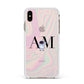 Pastel Marble Ink Astronaut Initials Apple iPhone Xs Max Impact Case White Edge on Gold Phone