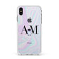 Pastel Marble Ink Astronaut Initials Apple iPhone Xs Max Impact Case White Edge on Silver Phone