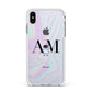 Pastel Marble Ink Astronaut Initials Apple iPhone Xs Max Impact Case White Edge on Silver Phone
