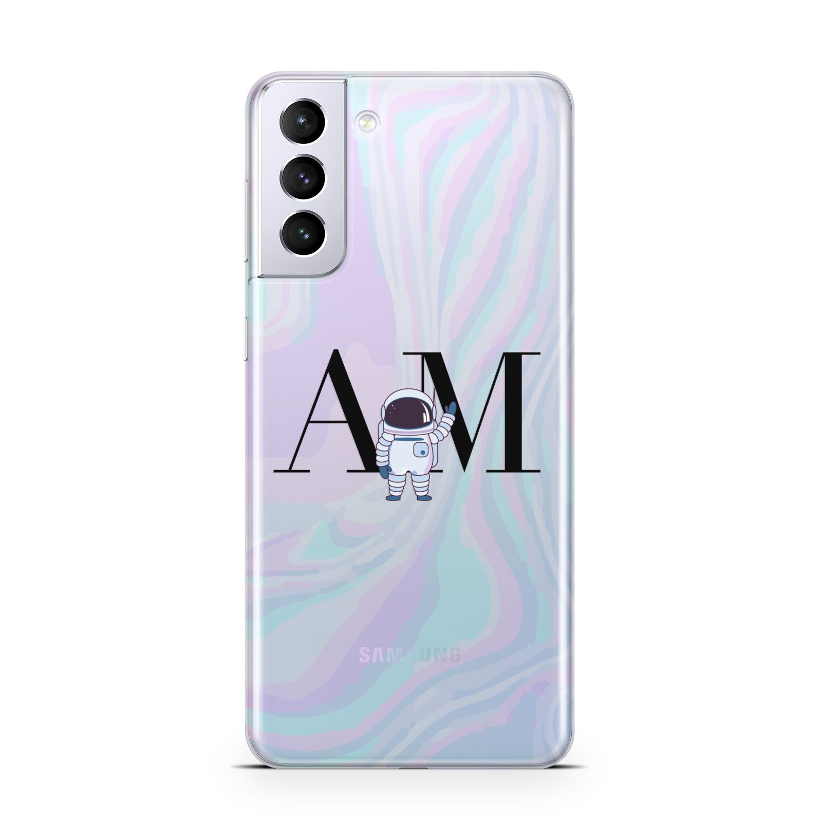 Pastel Marble Ink Astronaut Initials Samsung S21 Plus Case