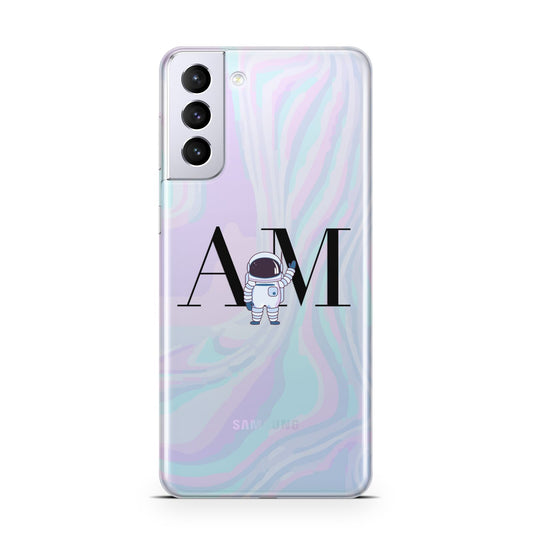 Pastel Marble Ink Astronaut Initials Samsung S21 Plus Phone Case