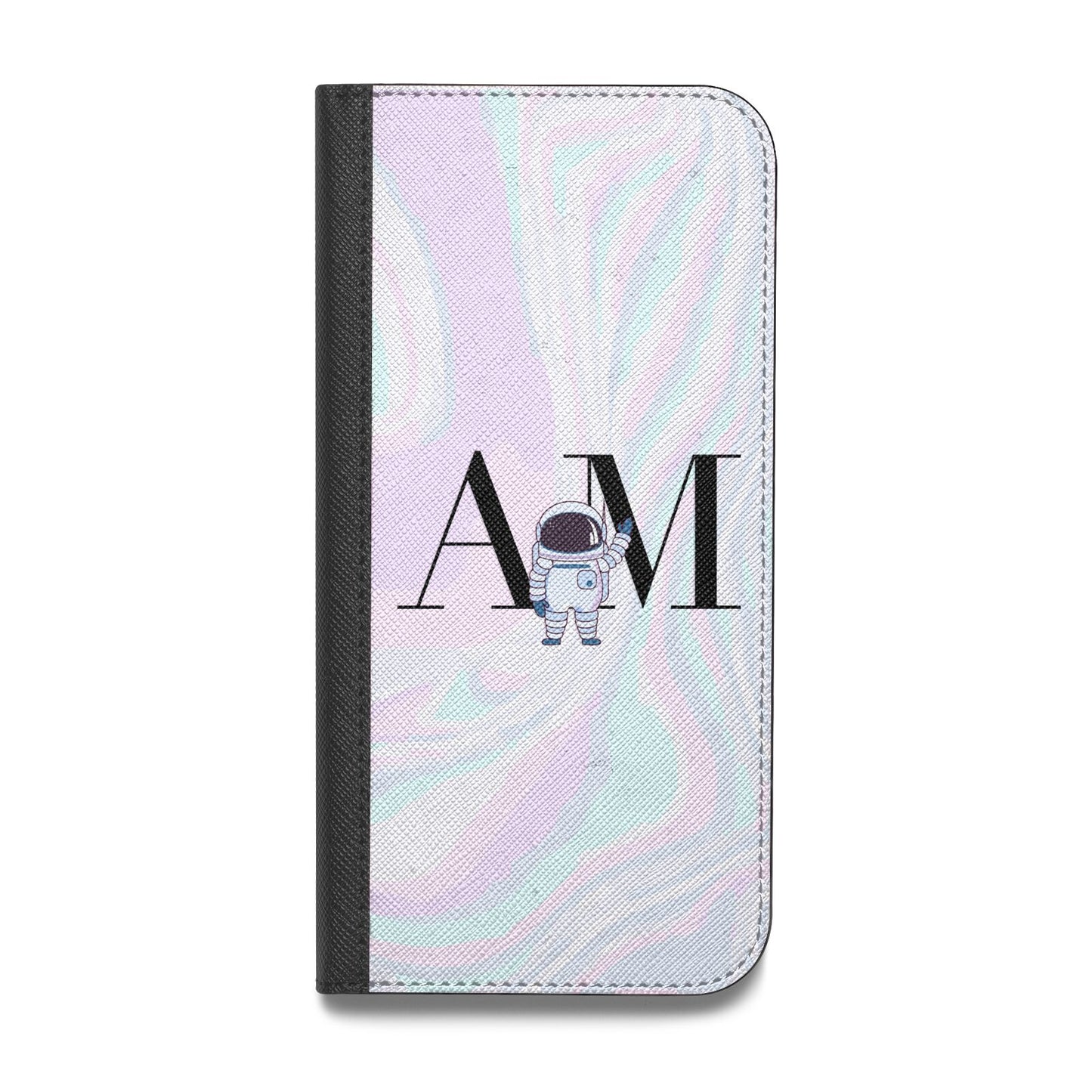 Pastel Marble Ink Astronaut Initials Vegan Leather Flip Samsung Case