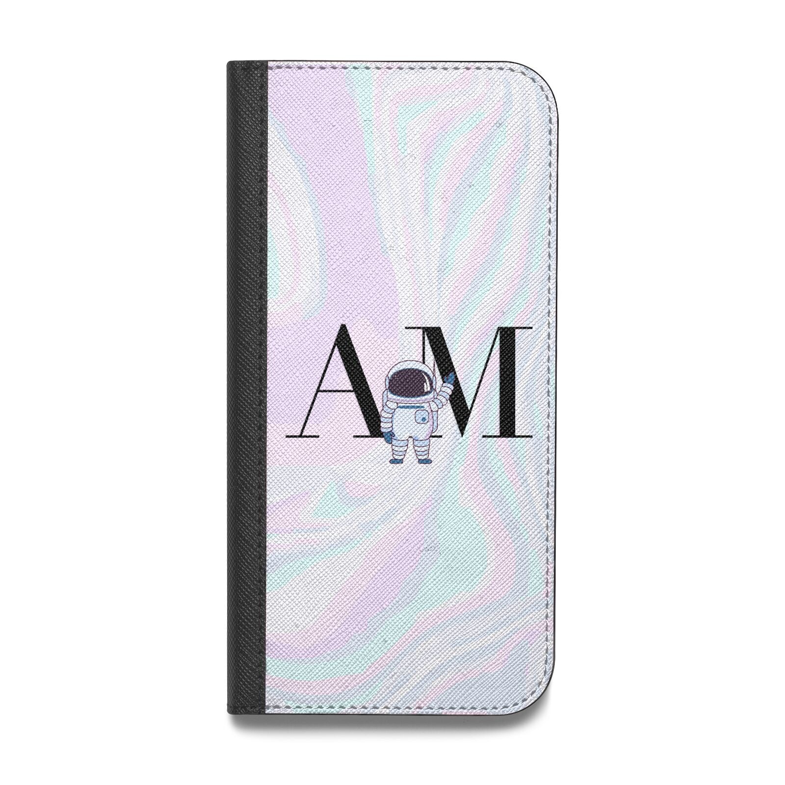 Pastel Marble Ink Astronaut Initials Vegan Leather Flip Samsung Case