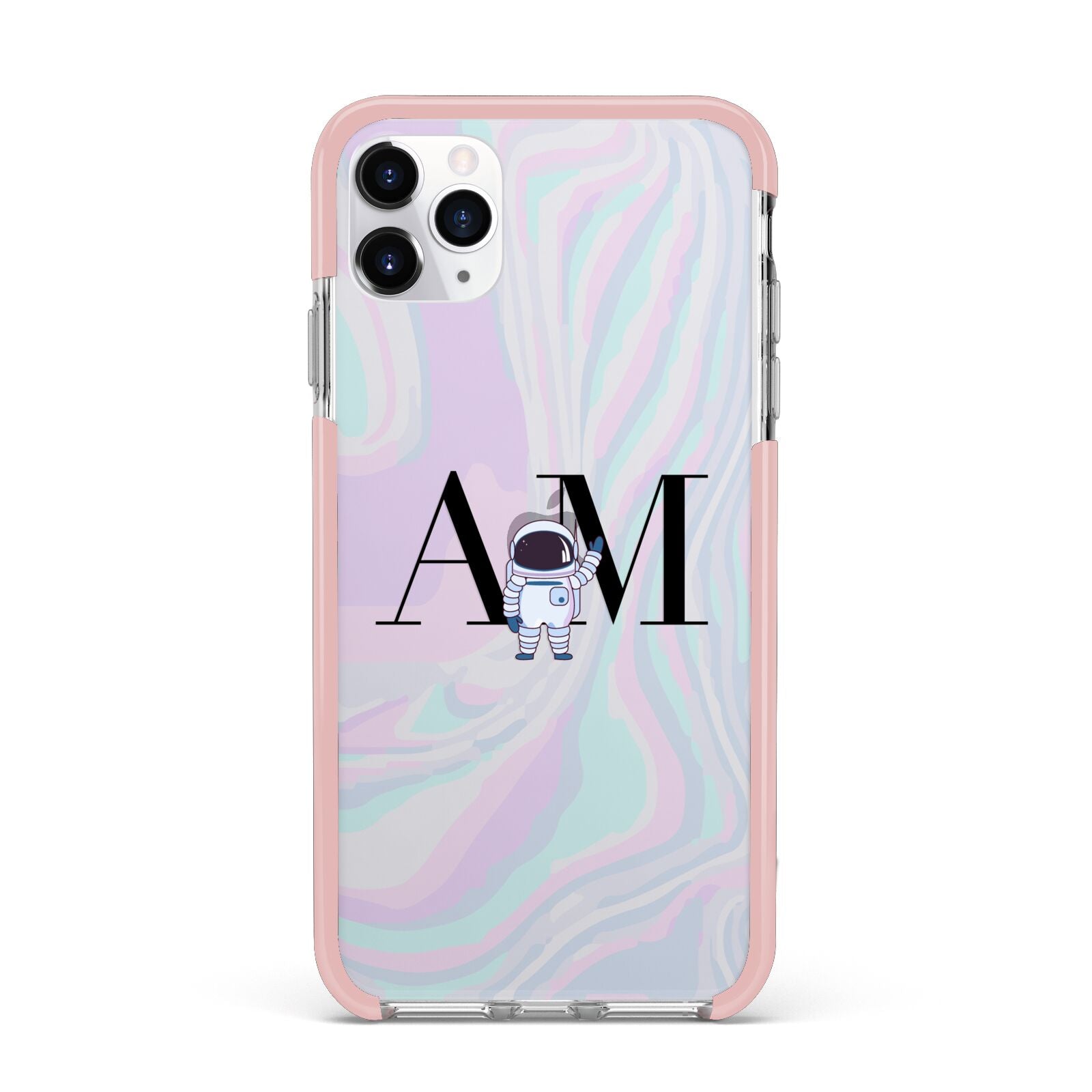 Pastel Marble Ink Astronaut Initials iPhone 11 Pro Max Impact Pink Edge Case