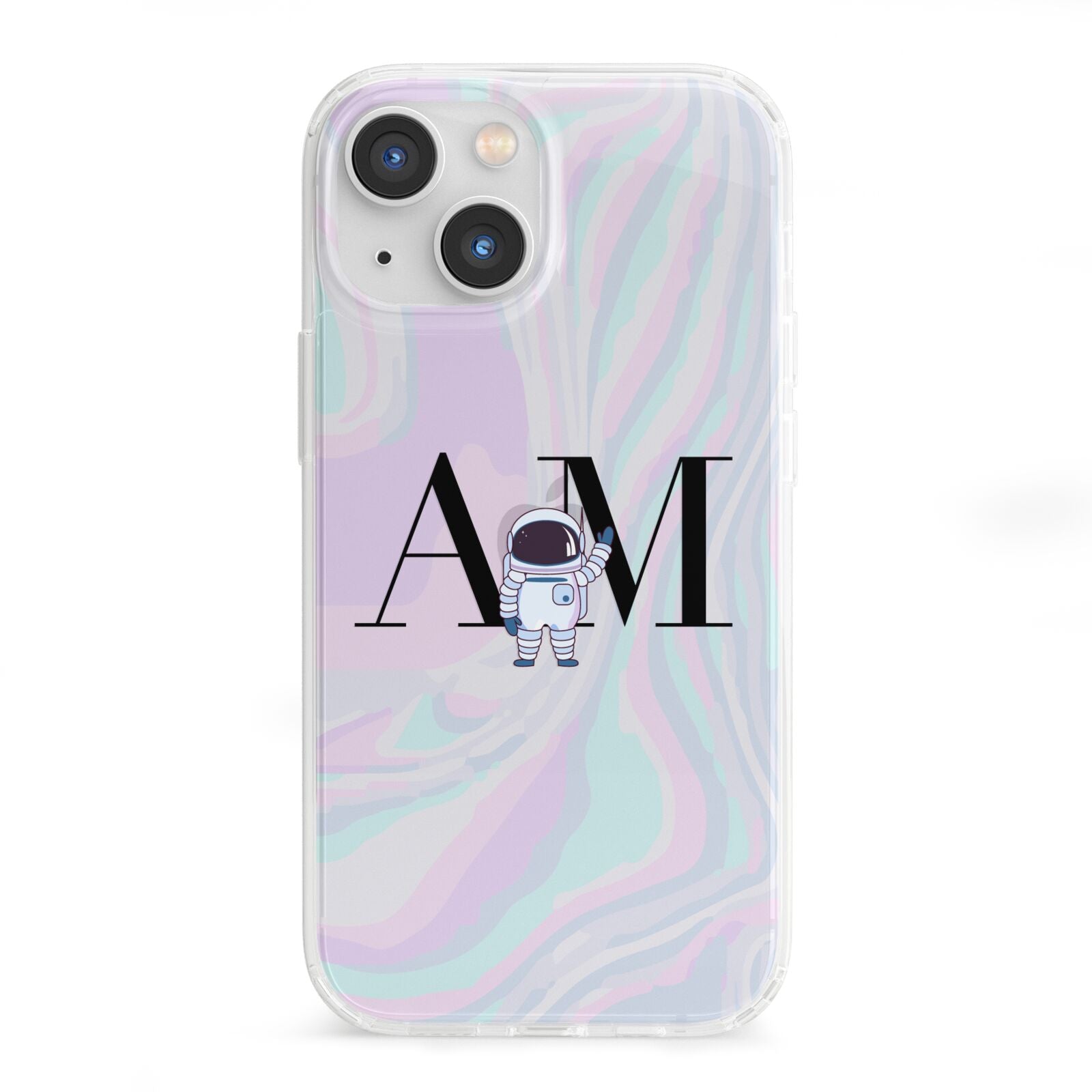 Pastel Marble Ink Astronaut Initials iPhone 13 Mini Clear Bumper Case