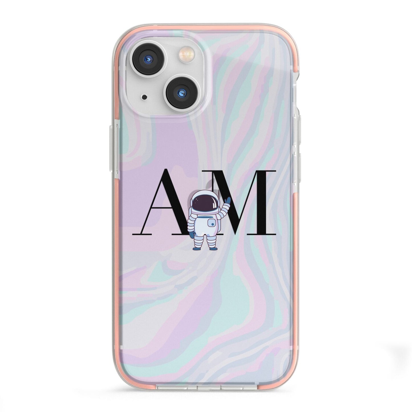 Pastel Marble Ink Astronaut Initials iPhone 13 Mini TPU Impact Case with Pink Edges