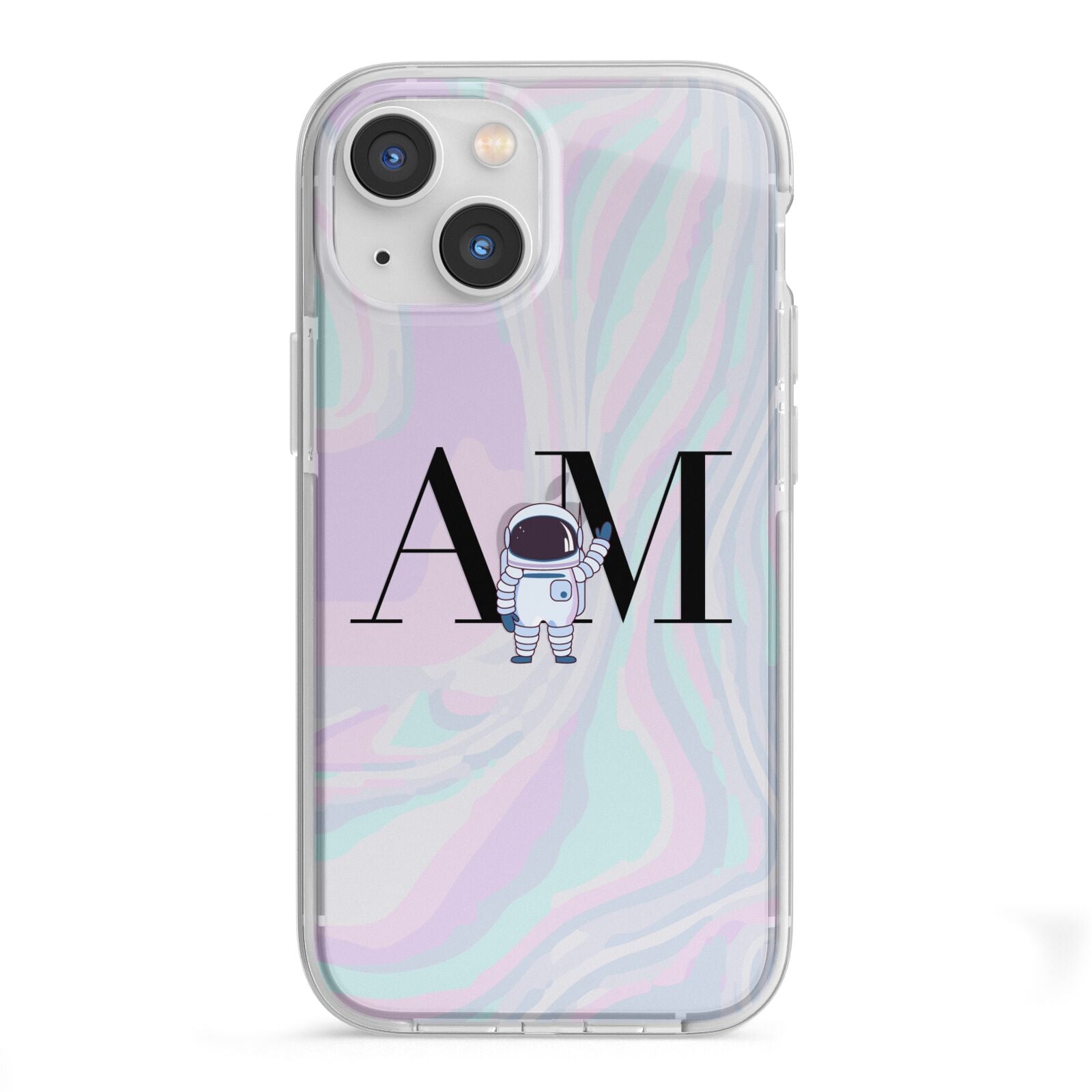 Pastel Marble Ink Astronaut Initials iPhone 13 Mini TPU Impact Case with White Edges