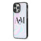 Pastel Marble Ink Astronaut Initials iPhone 13 Pro Max Black Impact Case Side Angle on Silver phone