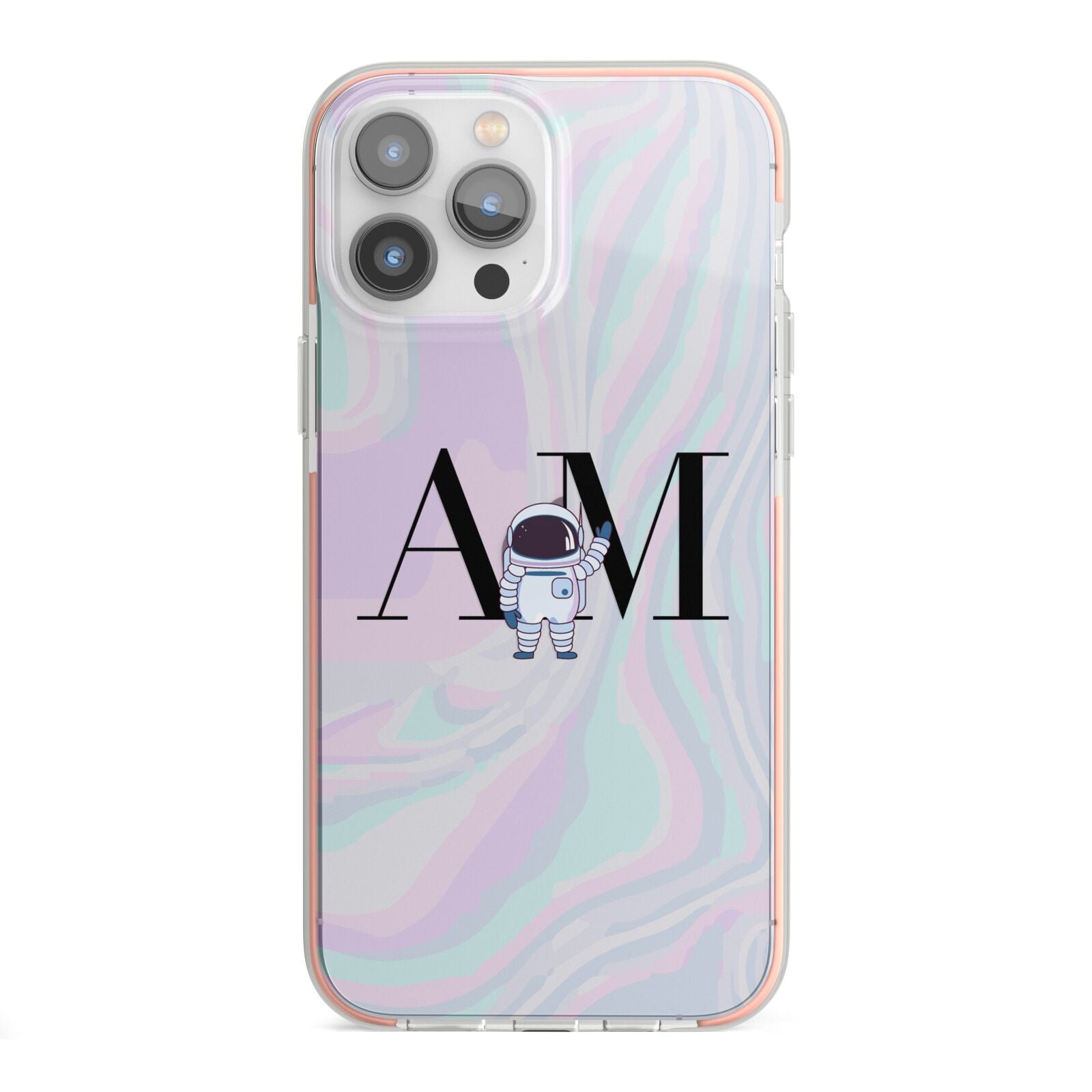 Pastel Marble Ink Astronaut Initials iPhone 13 Pro Max TPU Impact Case with Pink Edges
