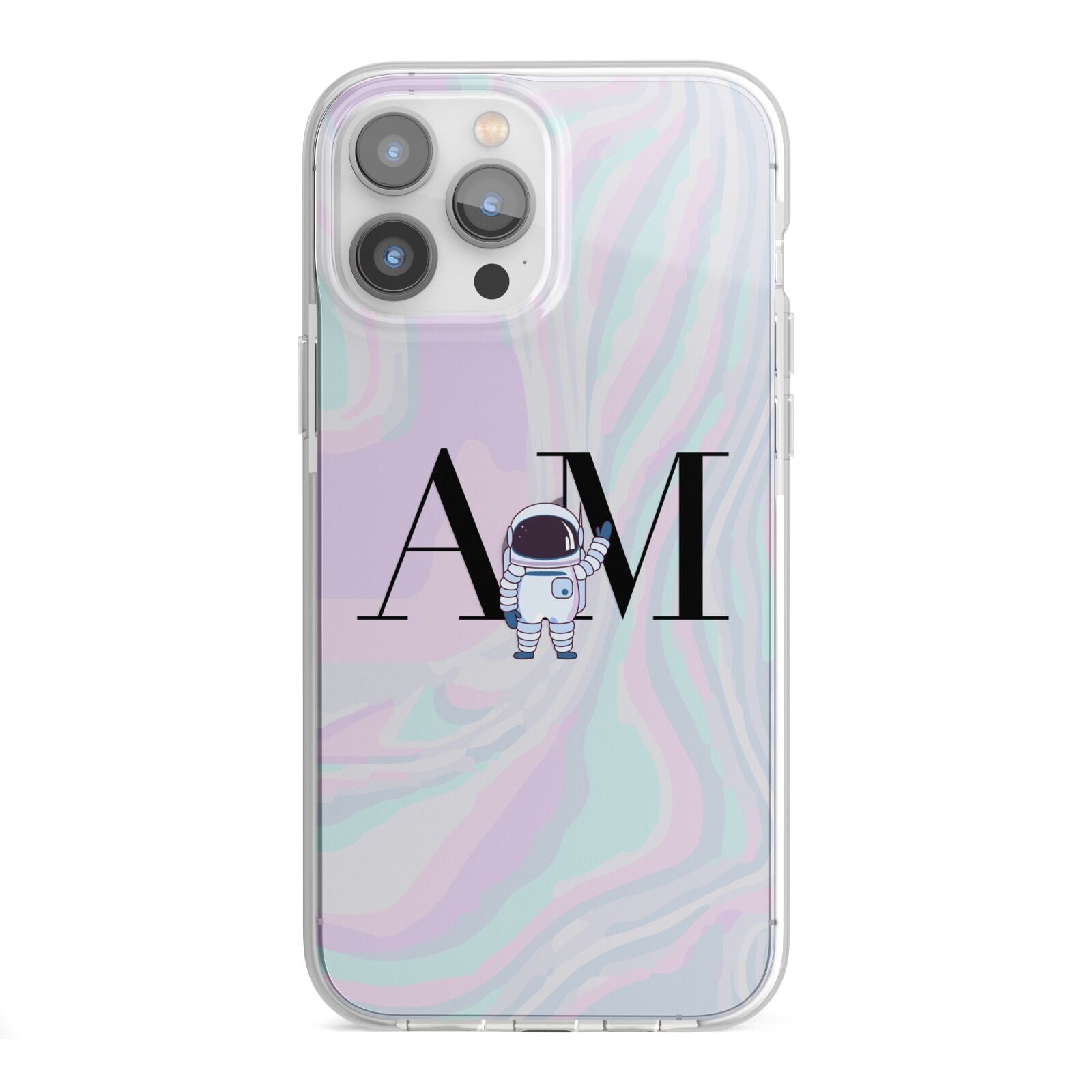 Pastel Marble Ink Astronaut Initials iPhone 13 Pro Max TPU Impact Case with White Edges