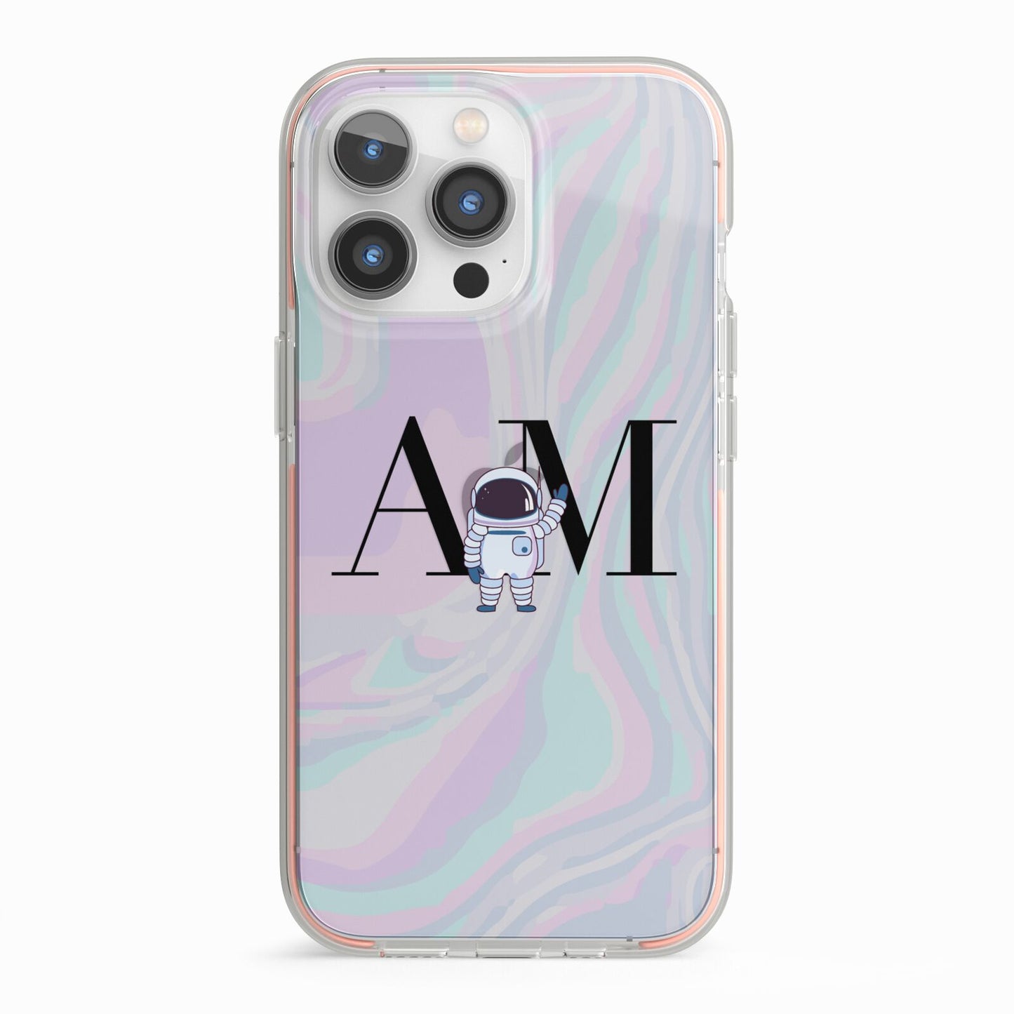 Pastel Marble Ink Astronaut Initials iPhone 13 Pro TPU Impact Case with Pink Edges