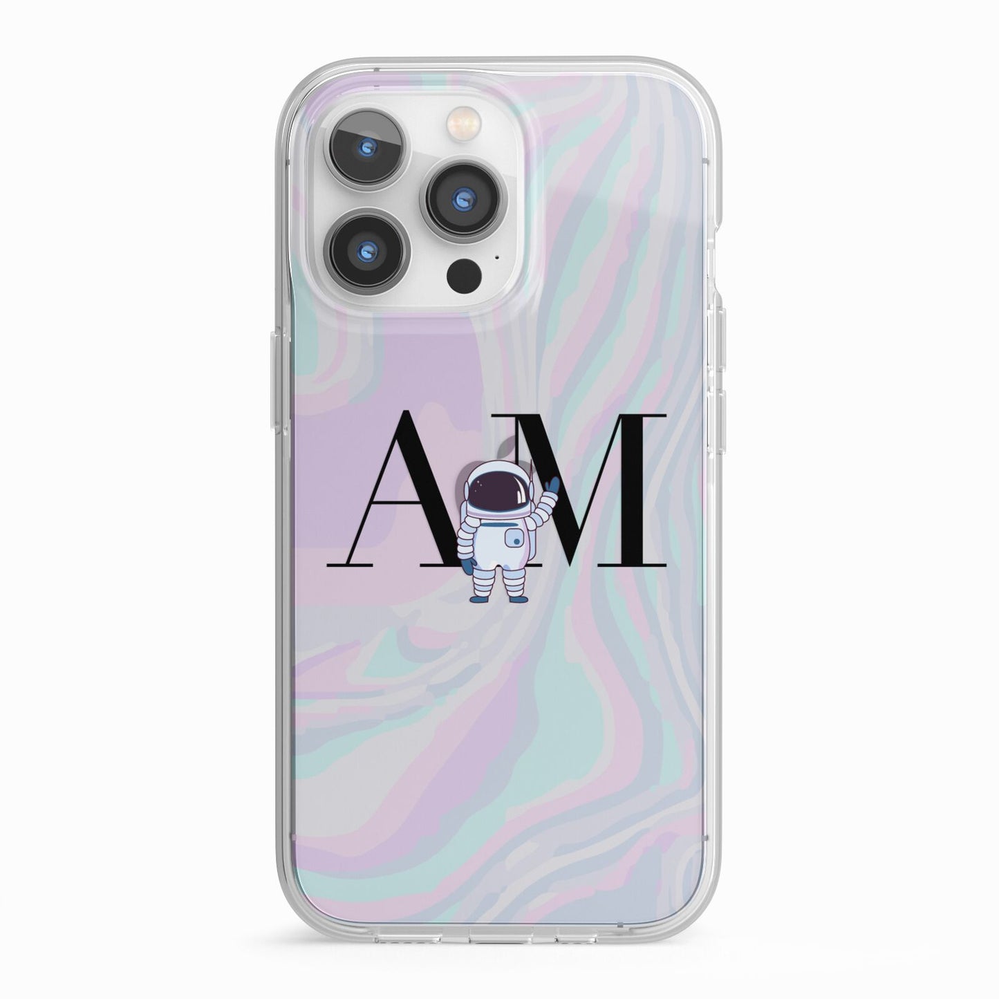 Pastel Marble Ink Astronaut Initials iPhone 13 Pro TPU Impact Case with White Edges