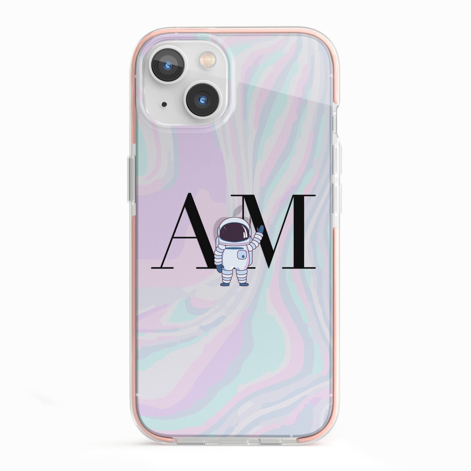 Pastel Marble Ink Astronaut Initials iPhone 13 TPU Impact Case with Pink Edges