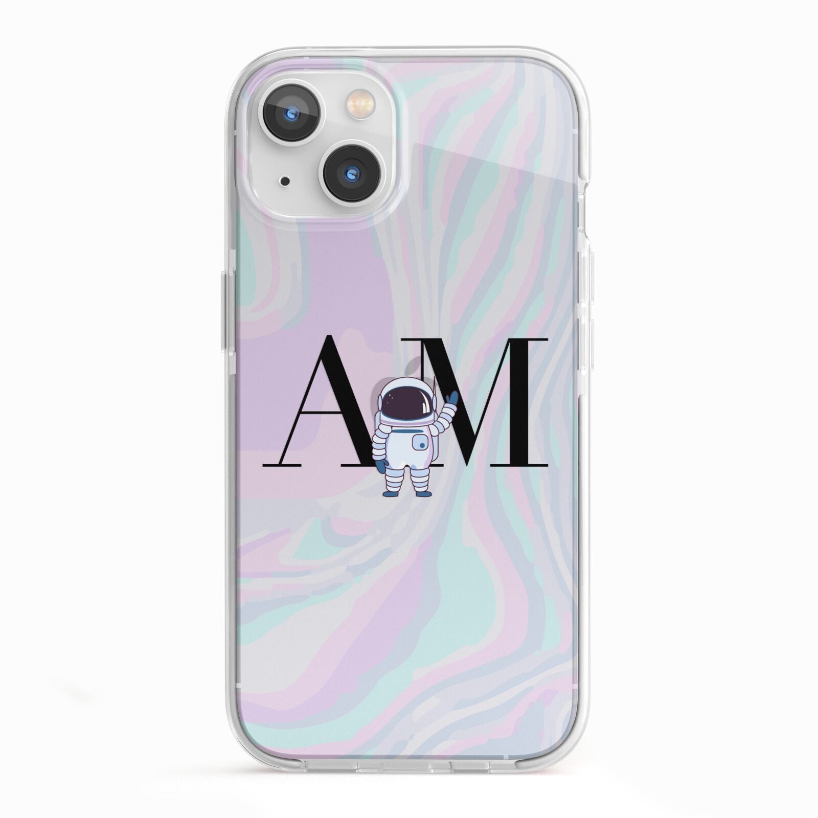 Pastel Marble Ink Astronaut Initials iPhone 13 TPU Impact Case with White Edges