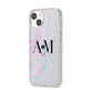 Pastel Marble Ink Astronaut Initials iPhone 14 Glitter Tough Case Starlight Angled Image