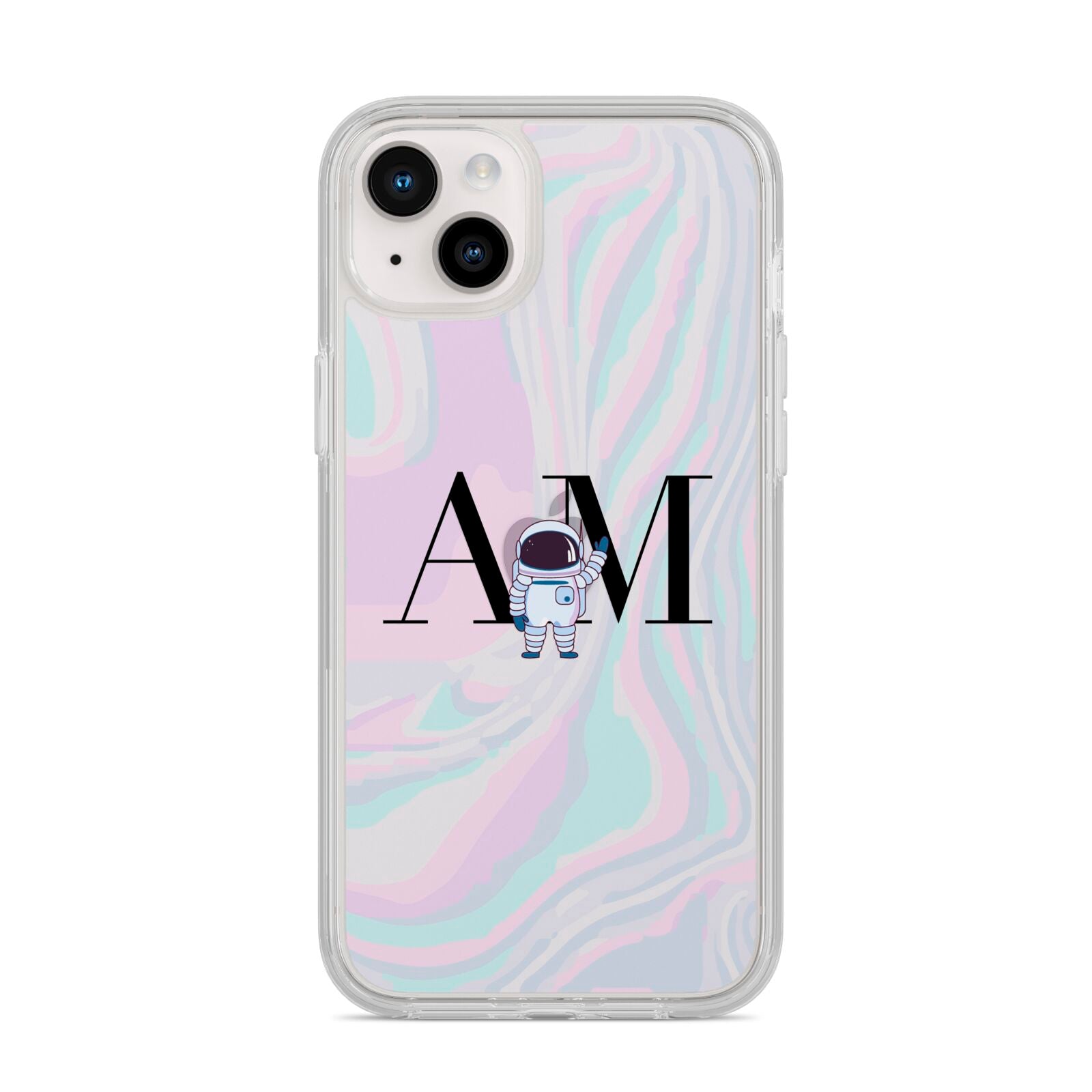 Pastel Marble Ink Astronaut Initials iPhone 14 Plus Clear Tough Case Starlight