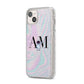 Pastel Marble Ink Astronaut Initials iPhone 14 Plus Glitter Tough Case Starlight Angled Image