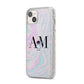 Pastel Marble Ink Astronaut Initials iPhone 14 Plus Glitter Tough Case Starlight Angled Image