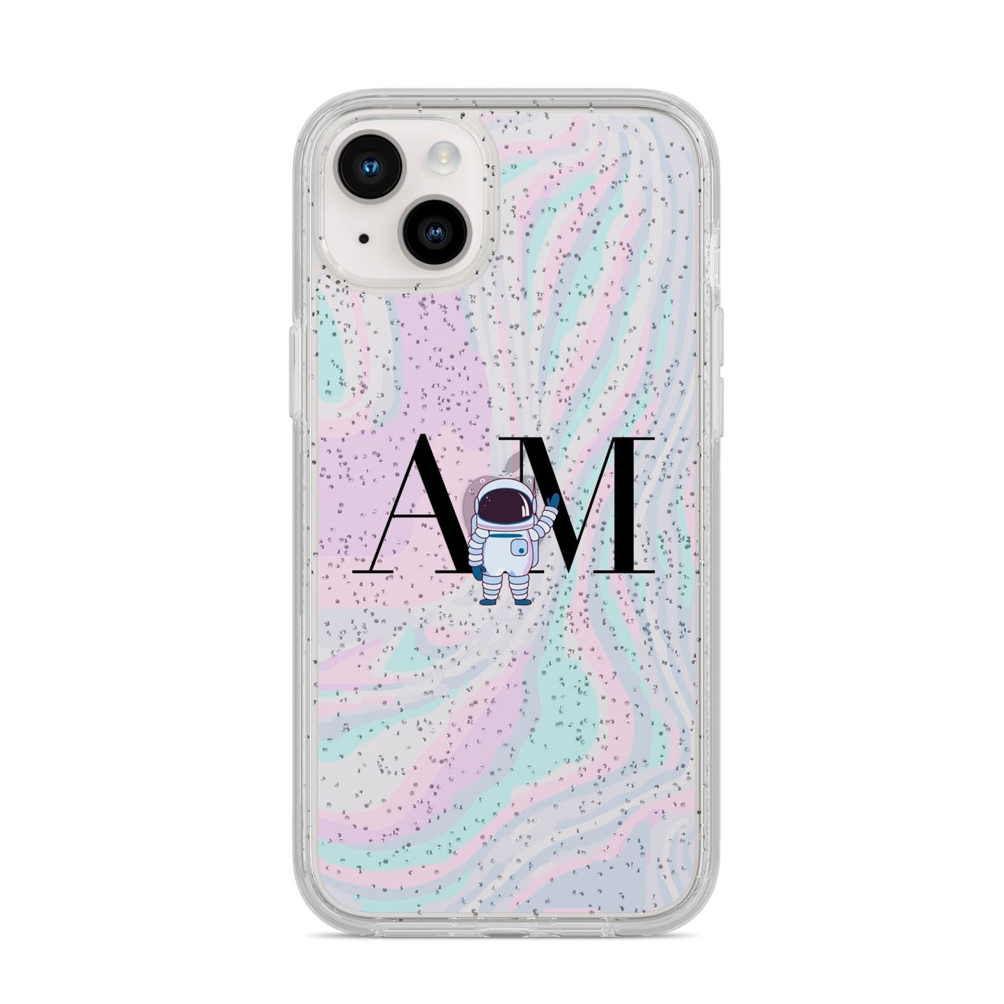 Pastel Marble Ink Astronaut Initials iPhone 14 Plus Glitter Tough Case Starlight
