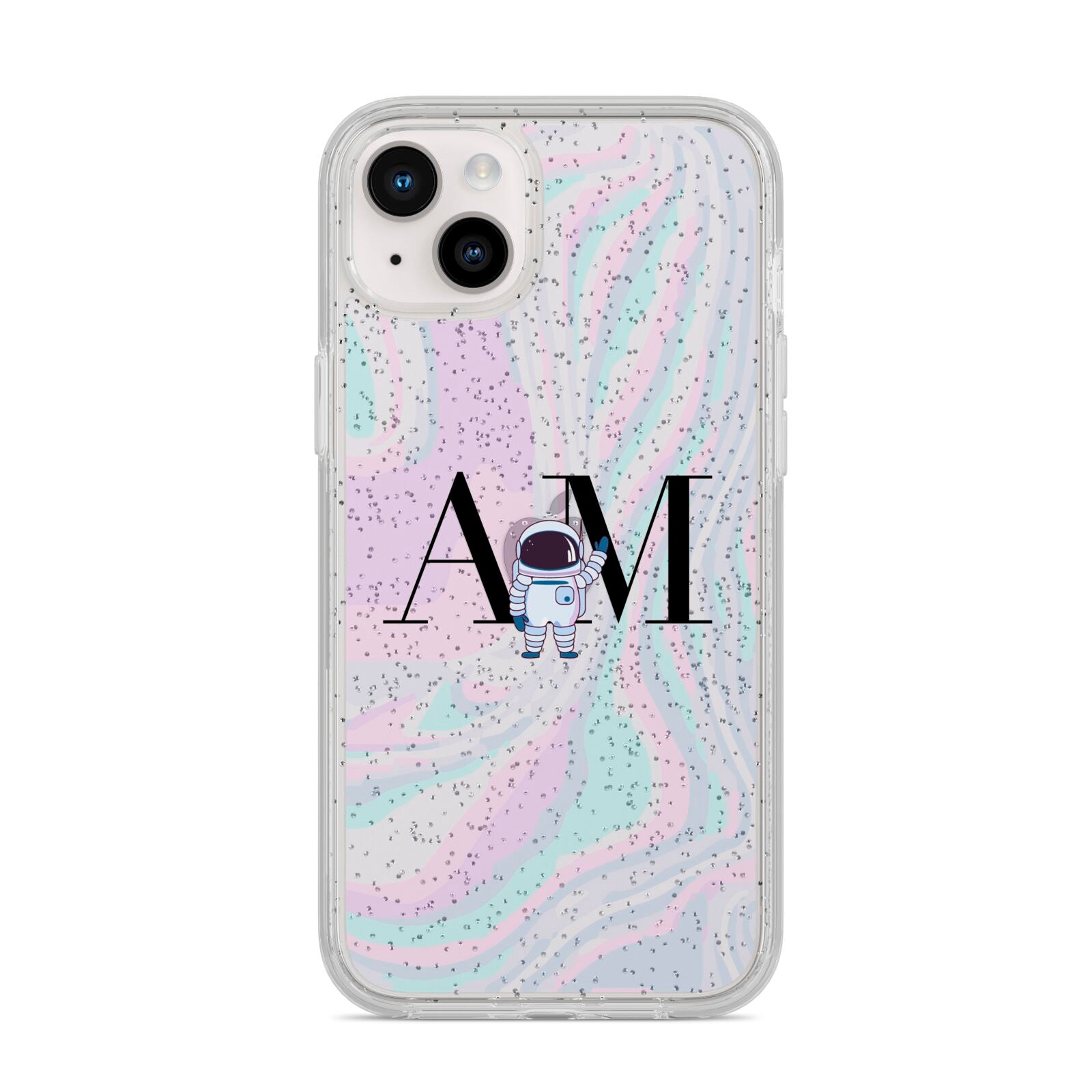 Pastel Marble Ink Astronaut Initials iPhone 14 Plus Glitter Tough Case Starlight