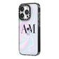 Pastel Marble Ink Astronaut Initials iPhone 14 Pro Black Impact Case Side Angle on Silver phone