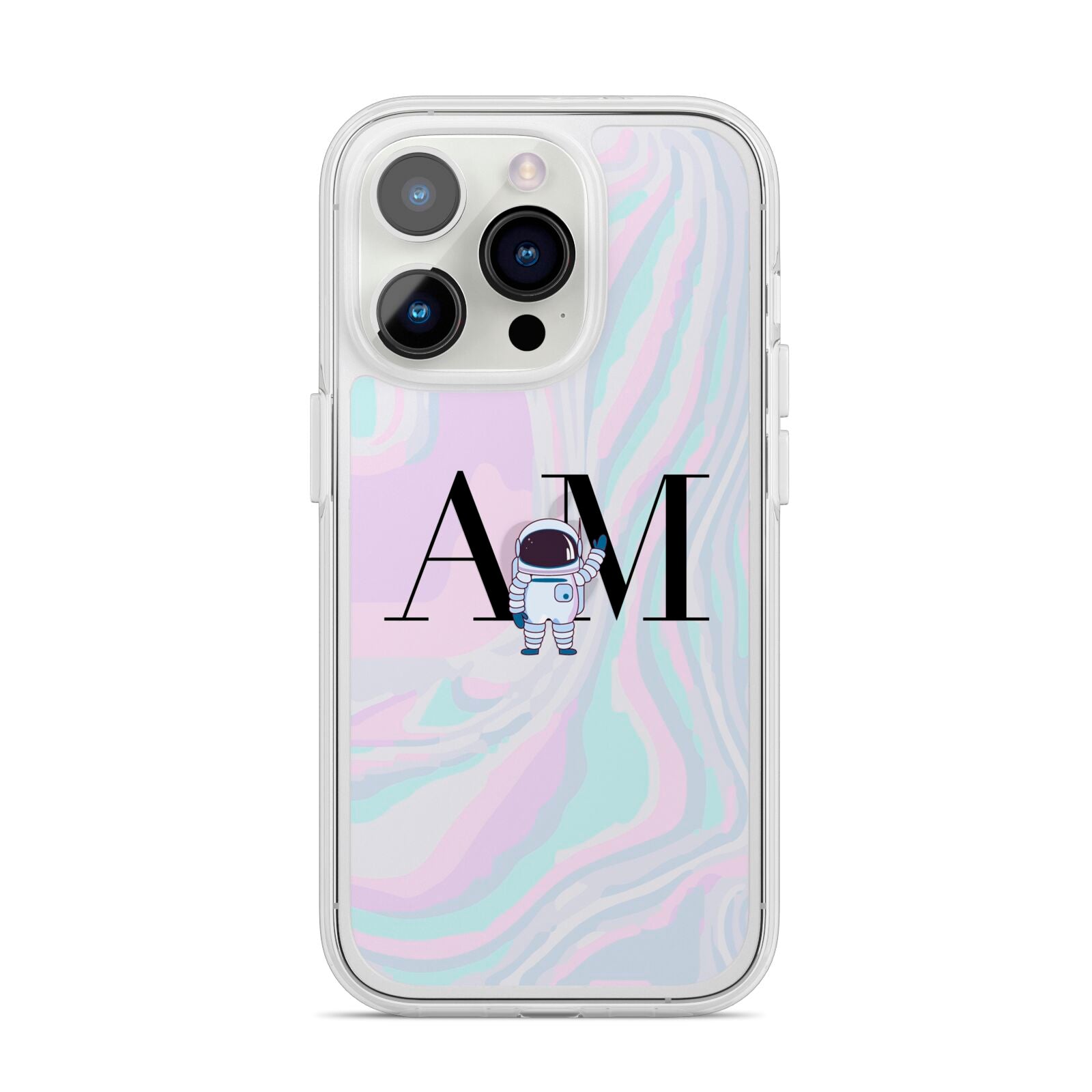 Pastel Marble Ink Astronaut Initials iPhone 14 Pro Clear Tough Case Silver
