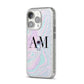 Pastel Marble Ink Astronaut Initials iPhone 14 Pro Glitter Tough Case Silver Angled Image